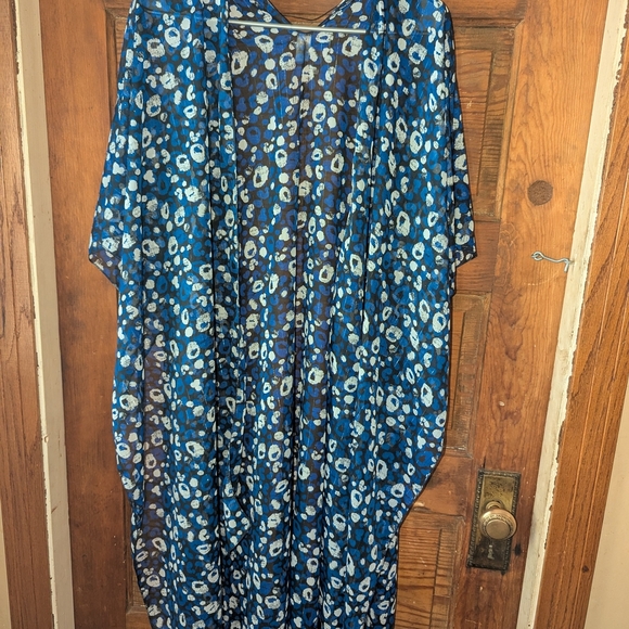 Cato Blue and White Swim Coverup with Floral Pattern - Picture 1 of 8